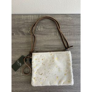 Myra Bag Hair On Hide Crossbody White Cowhide Gold Speckled Clutch NWT